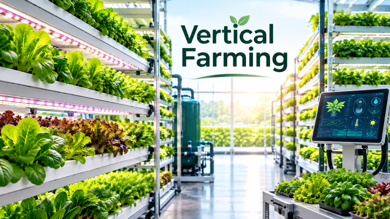 Vertical farming system with stacked crops and modern agricultural technology