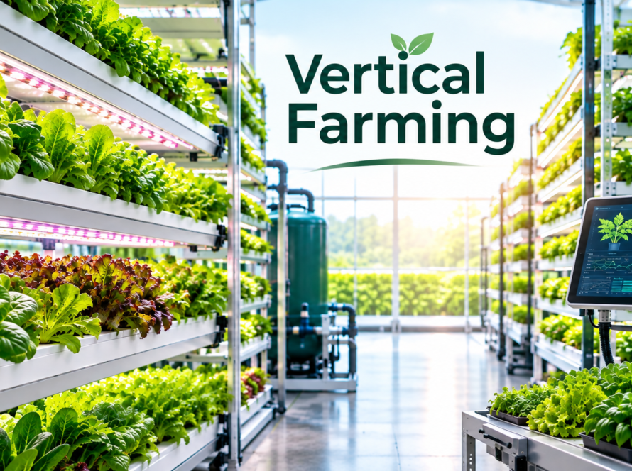 Vertical farming system with stacked crops and modern agricultural technology